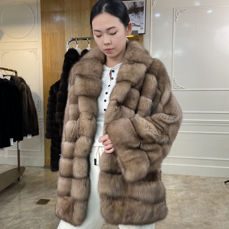 意大利Tortora芝士色紫貂稀有浅金小众设计师中长款高端皮草