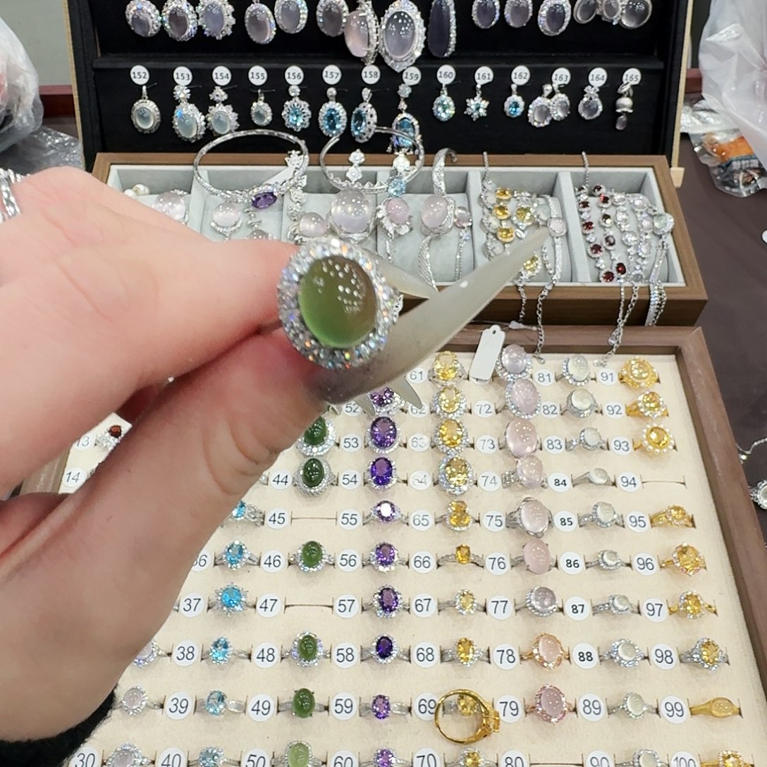 K****蛇纹石玉银S925镶嵌戒指