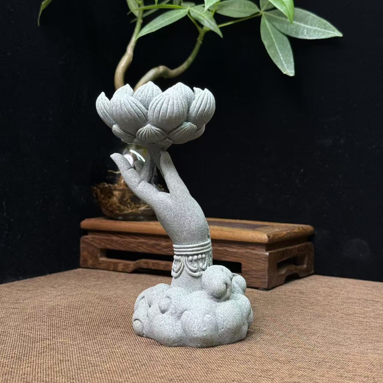 鱼缸造景禅意莲花佛手佛手莲花鱼缸茶室造景摆件中式手工桌面摆设