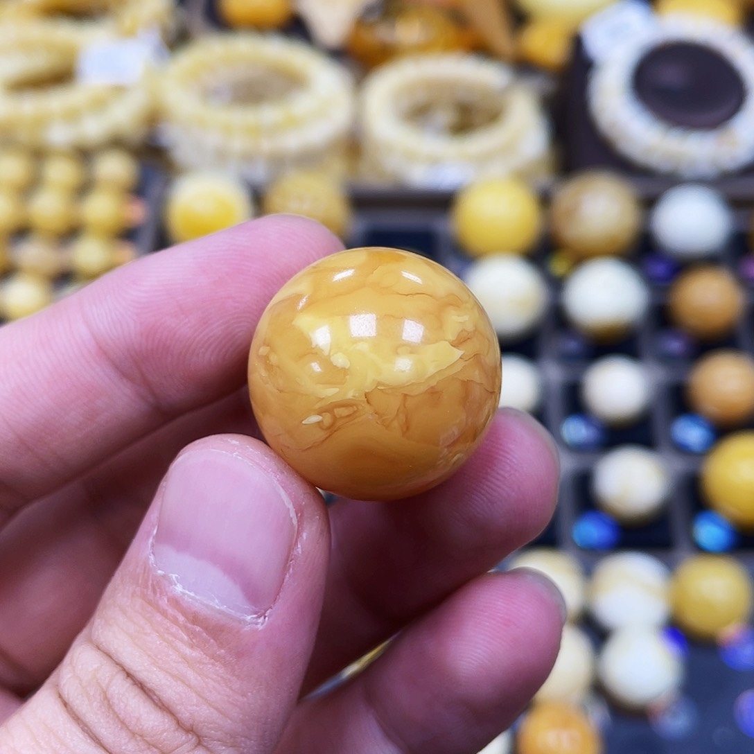 蜜蜡珠宝奇石未镶嵌23.2mm氧化橘紅蜡款｜圆珠·段掌柜