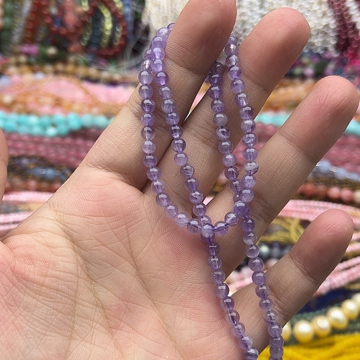 玛瑙/玉髓未镶嵌珠宝半成品一条4mm左右薰衣草紫晶