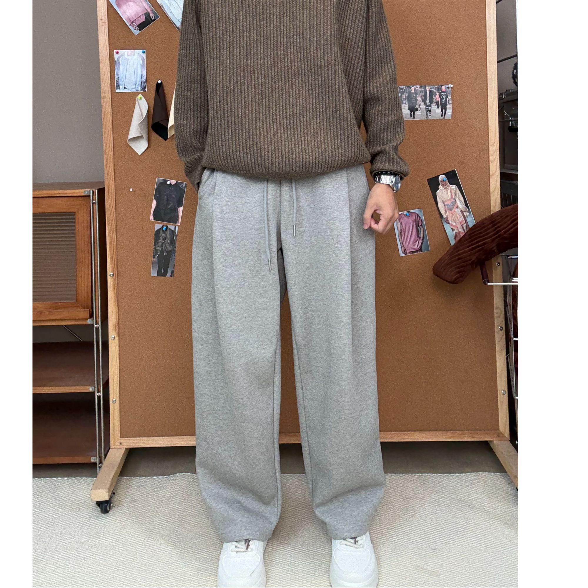 《大强小龙》秋冬季新款加厚加绒休闲百搭男女同款宽松阔腿裤长裤