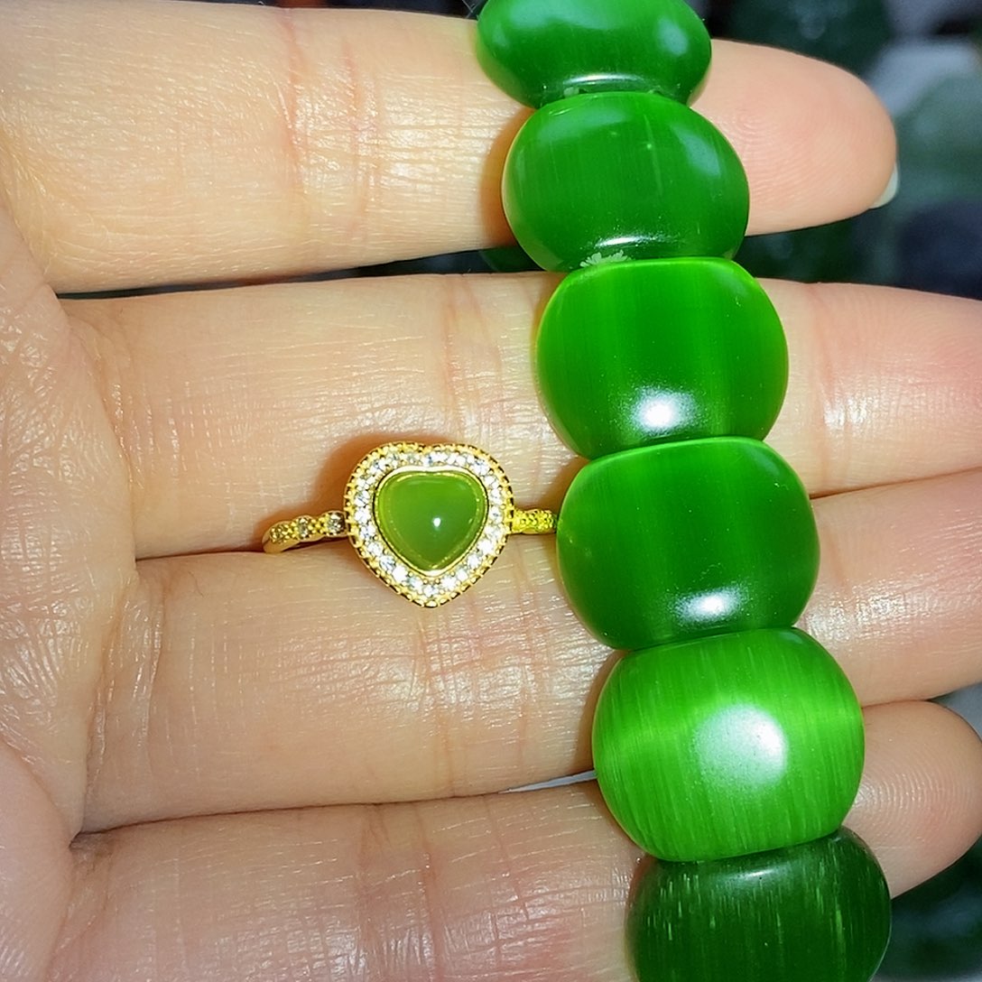 和田玉（碧玉）戒指银S925镶嵌