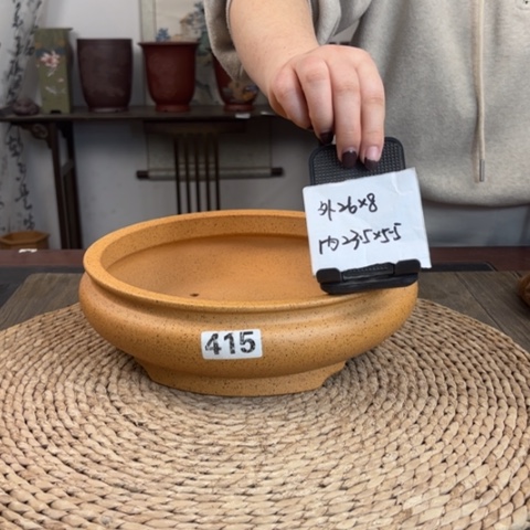 紫砂花盆柴烧束口浅圆盆415