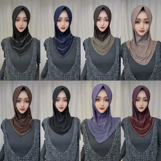 SF97麦穗双层精品烫拼接雪纺套头头巾