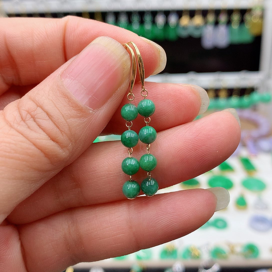 翡翠耳饰18K金镶嵌的