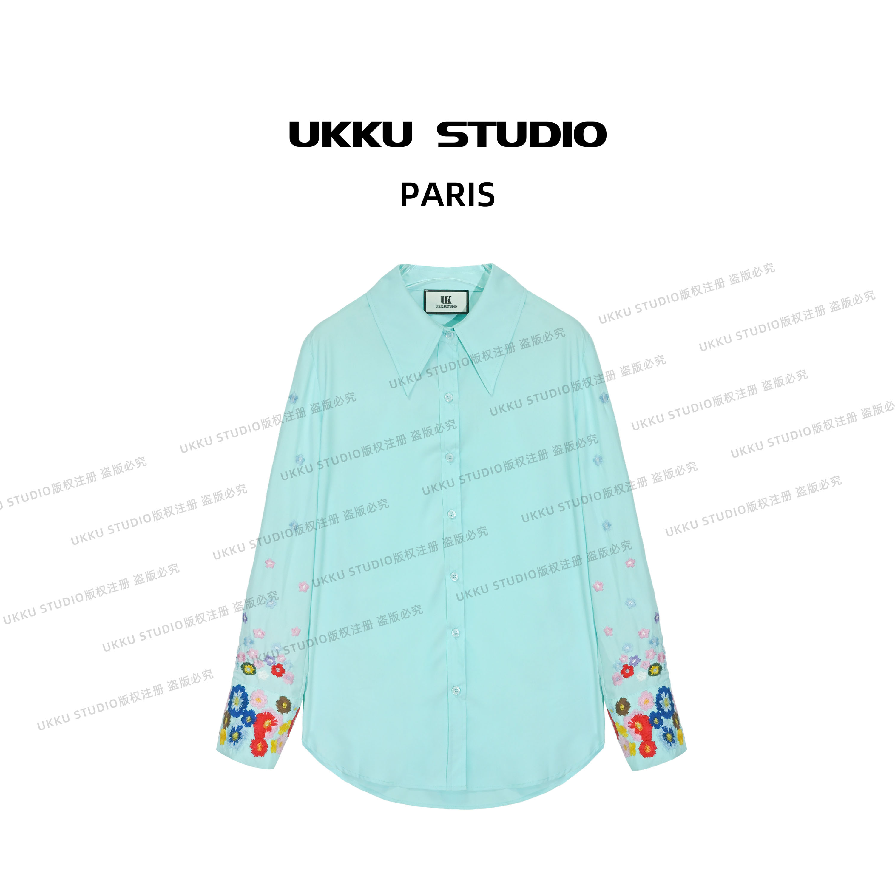 文文【UKKUSKUDIO】设计师款春秋冬气质手工刺绣女士衬衫613622