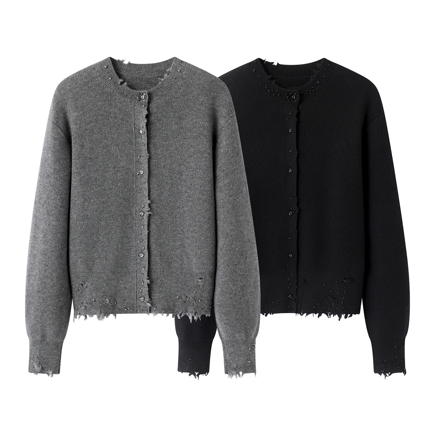 【0923】25秋装新品钉珠圆领新款短款开衫上衣女针织衫外穿毛衣