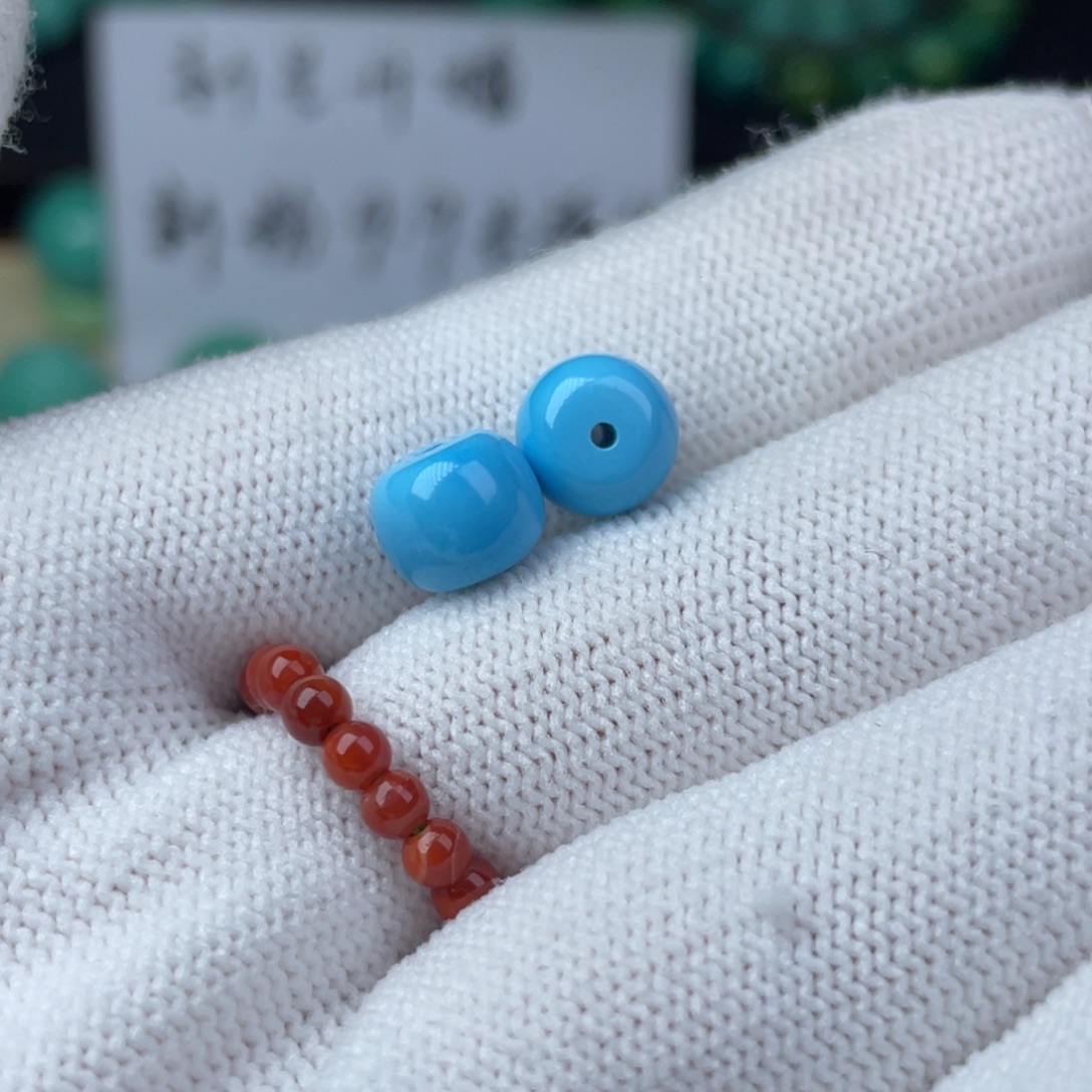 南红玛瑙未镶嵌珠宝半成品高瓷蓝8nmm老型一对