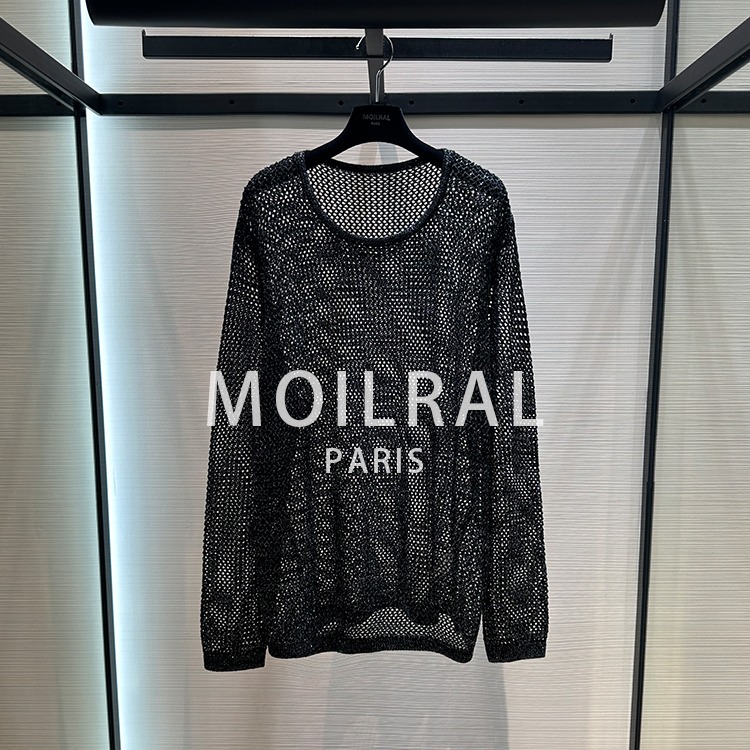 24SS秋季新款网格镂空宽松慵懒风针织圆领上衣006