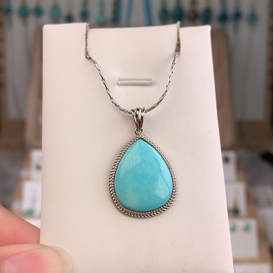 绿松石银S925镶嵌吊坠(不含链)