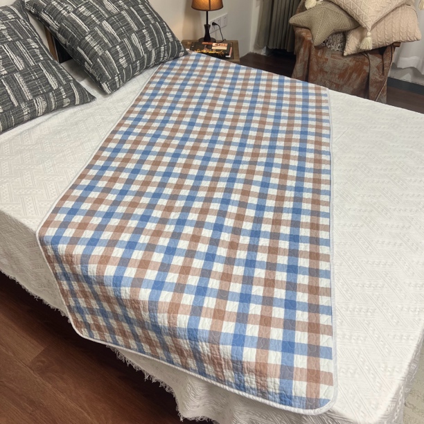 全棉色织格子床盖学生宿舍床盖夹棉长条四季通用双面防油