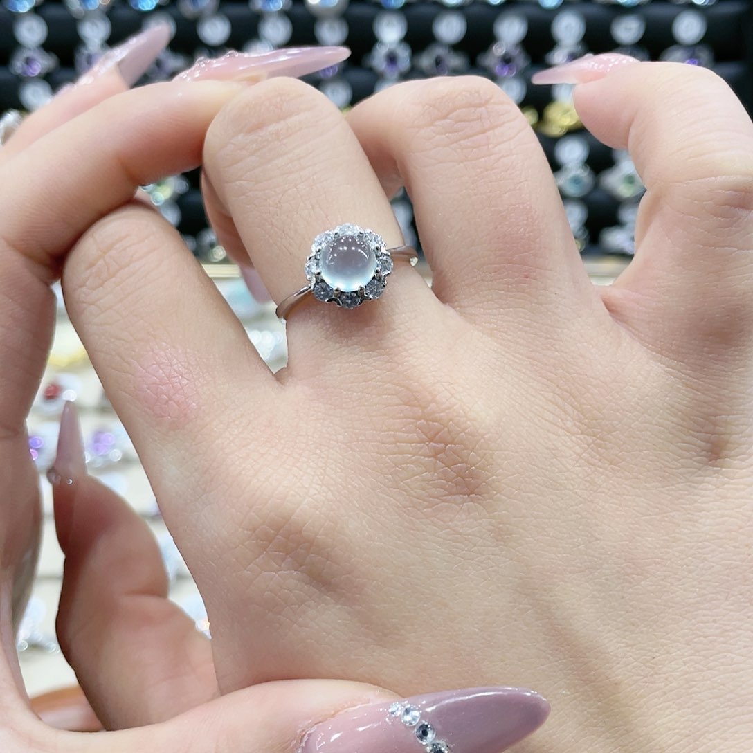 蛇纹石玉戒指银S925镶嵌