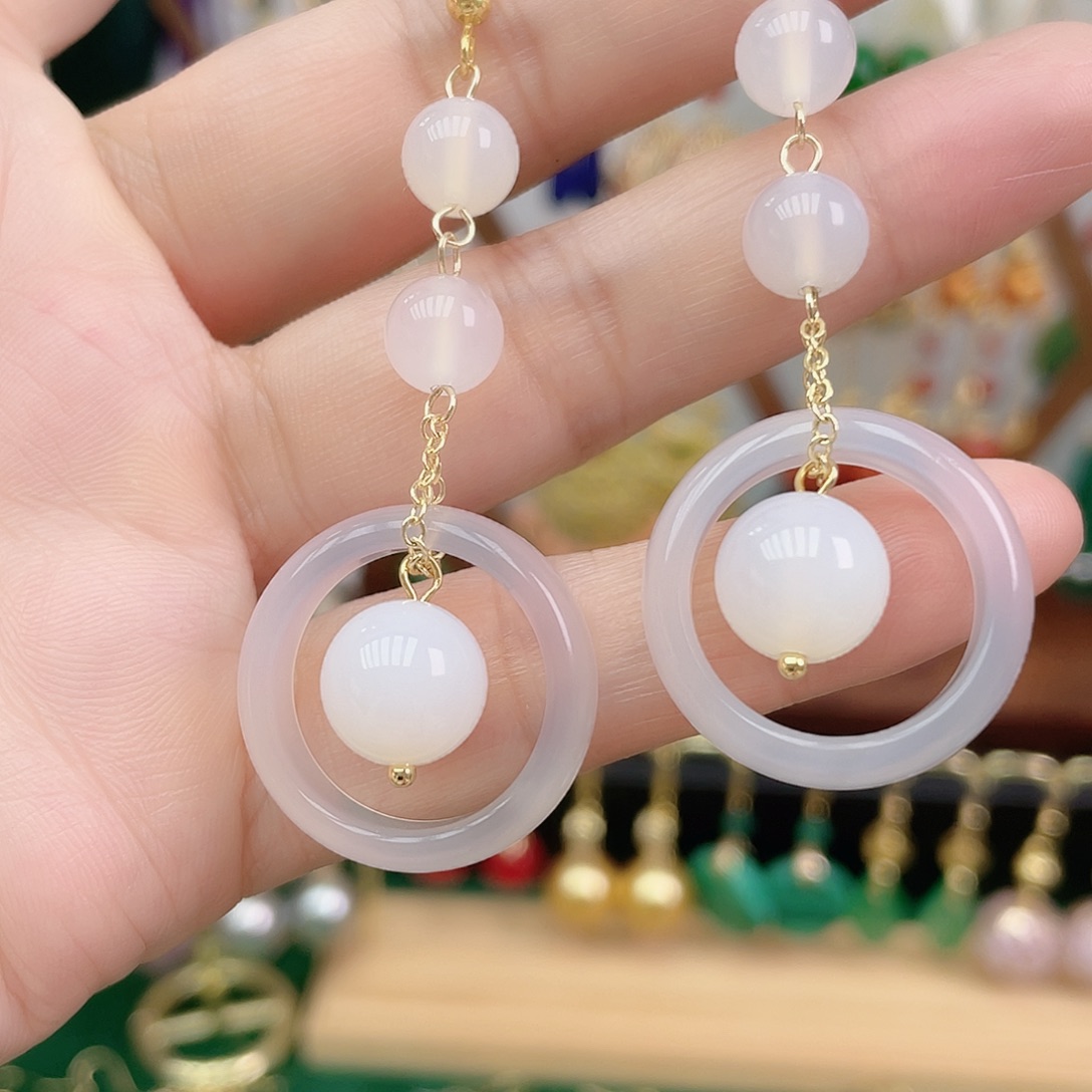 玛瑙/玉髓合金耳饰