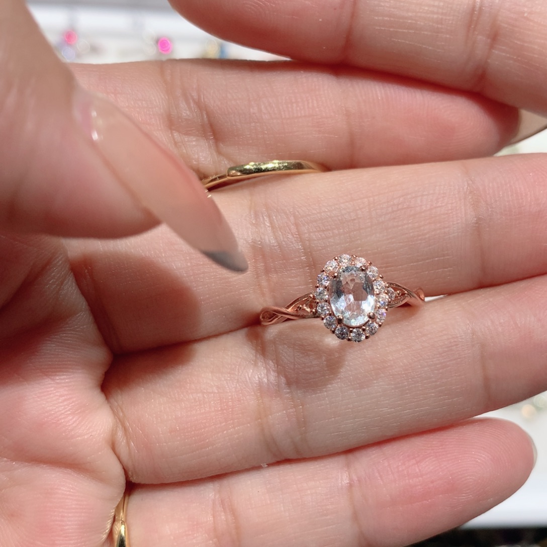 银S925镶嵌海蓝宝石戒圈