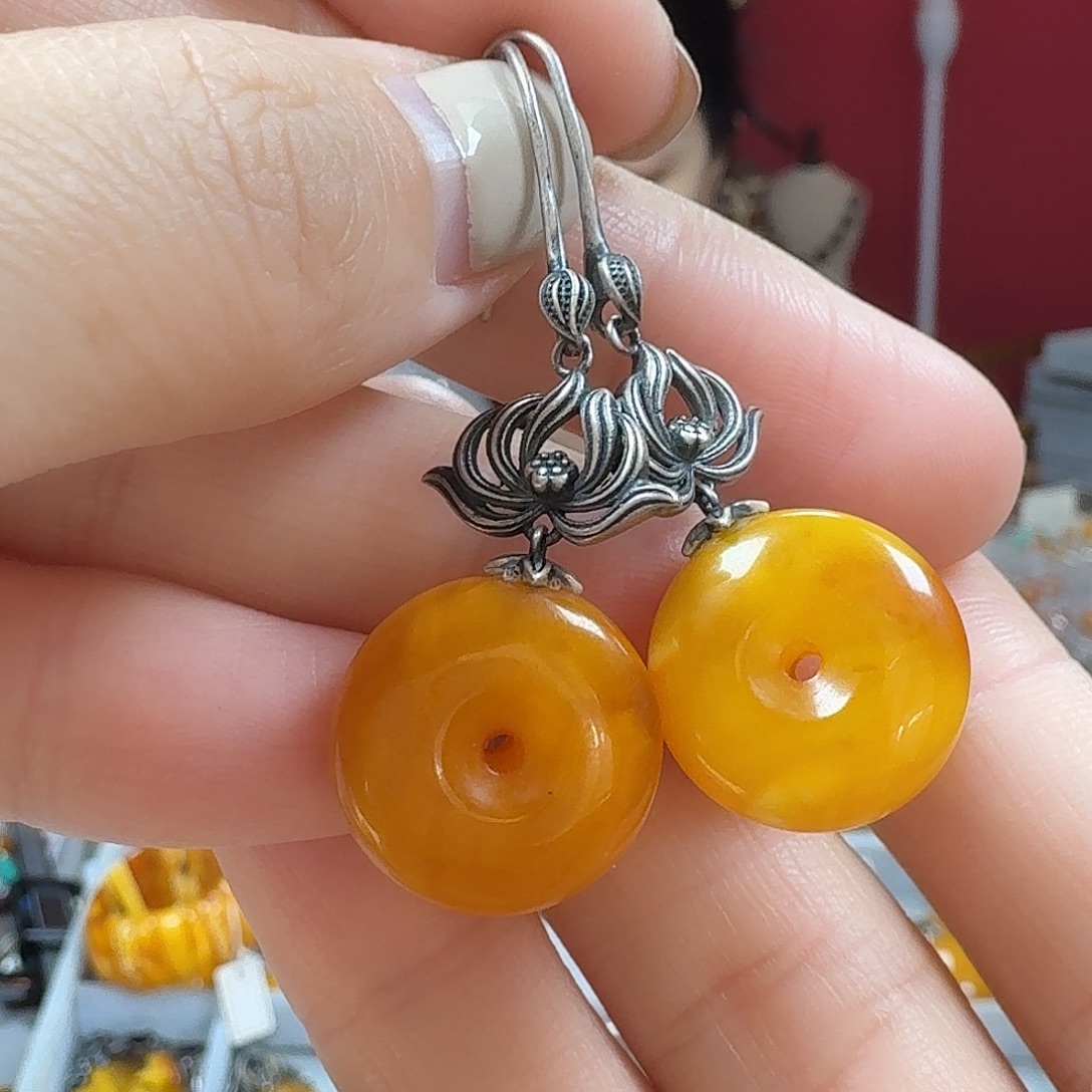 蜜蜡未镶嵌耳饰耳坠