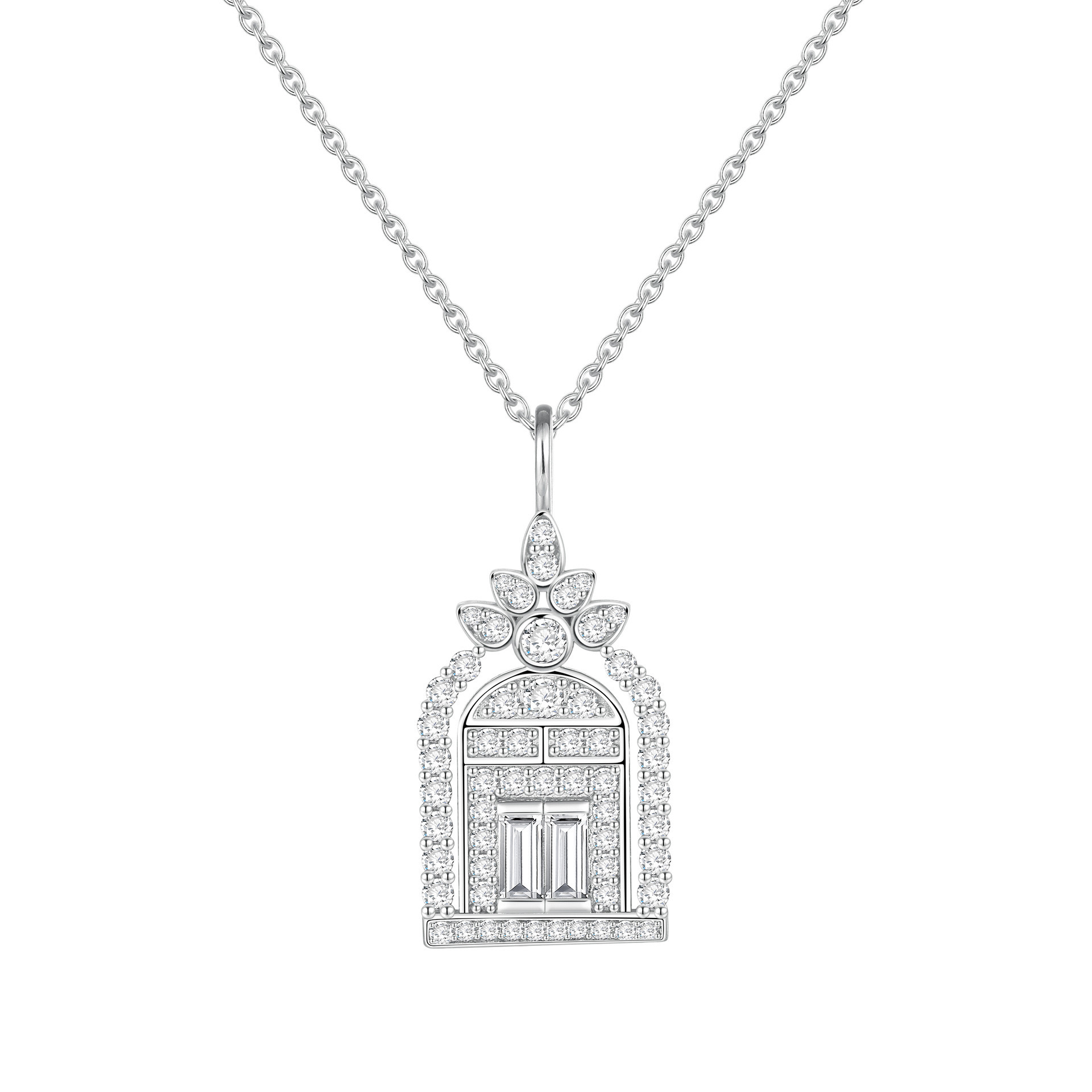 铜合金项链 幸运之门女满钻镶嵌高级感hw幸福之门时尚百搭