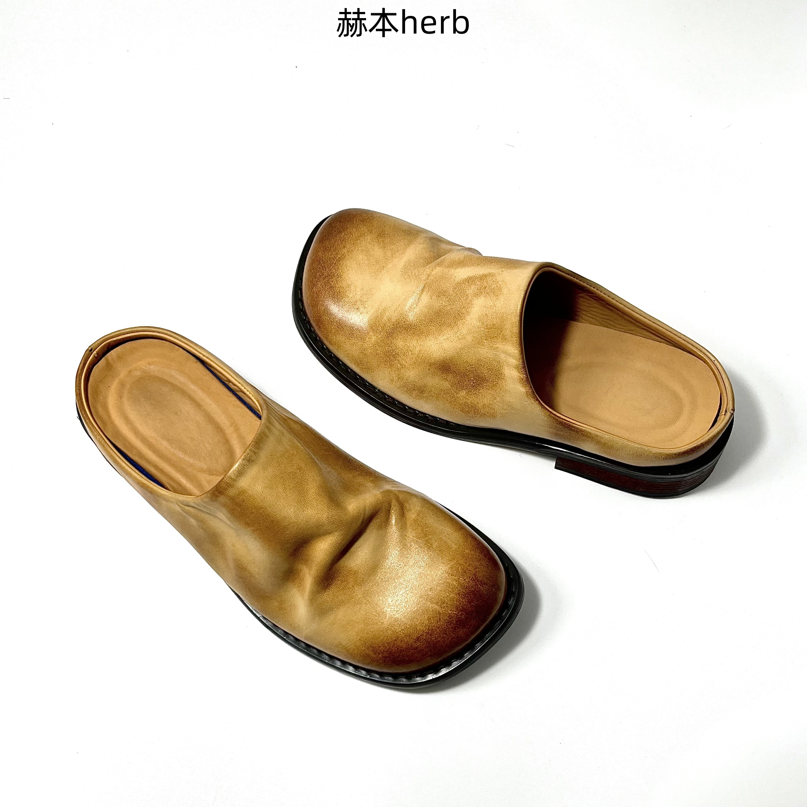 [断码清仓】夏季进口植绒水洗头层马皮实木大底软面半托包头鞋