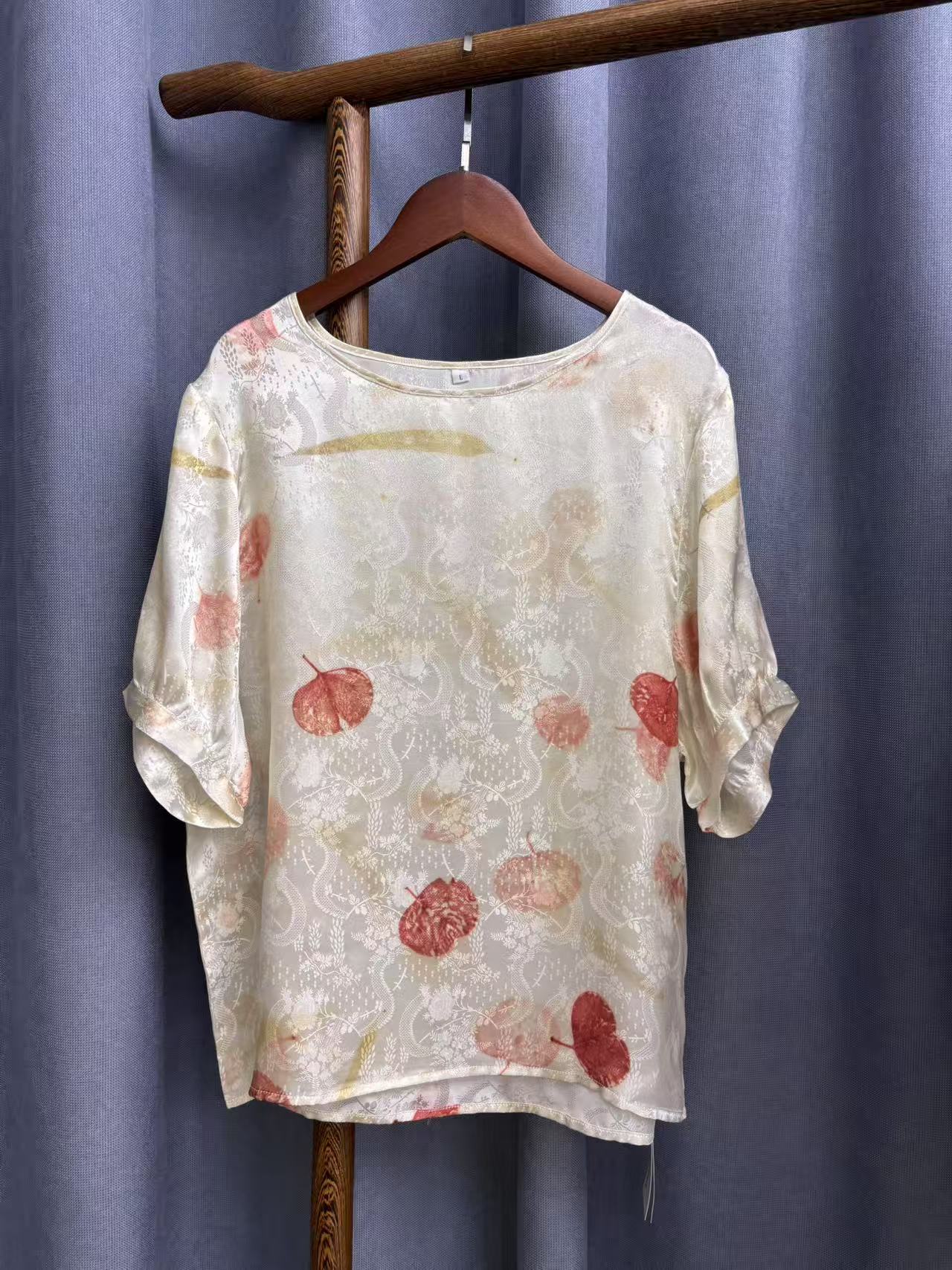 2025夏季新款休闲宽松百搭圆领桑蚕丝花萝提花上衣短袖女A292