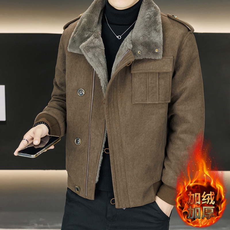 爆款年货复古男士麂皮绒外套冬季加绒加厚时尚保暖皮夹克棉衣服潮
