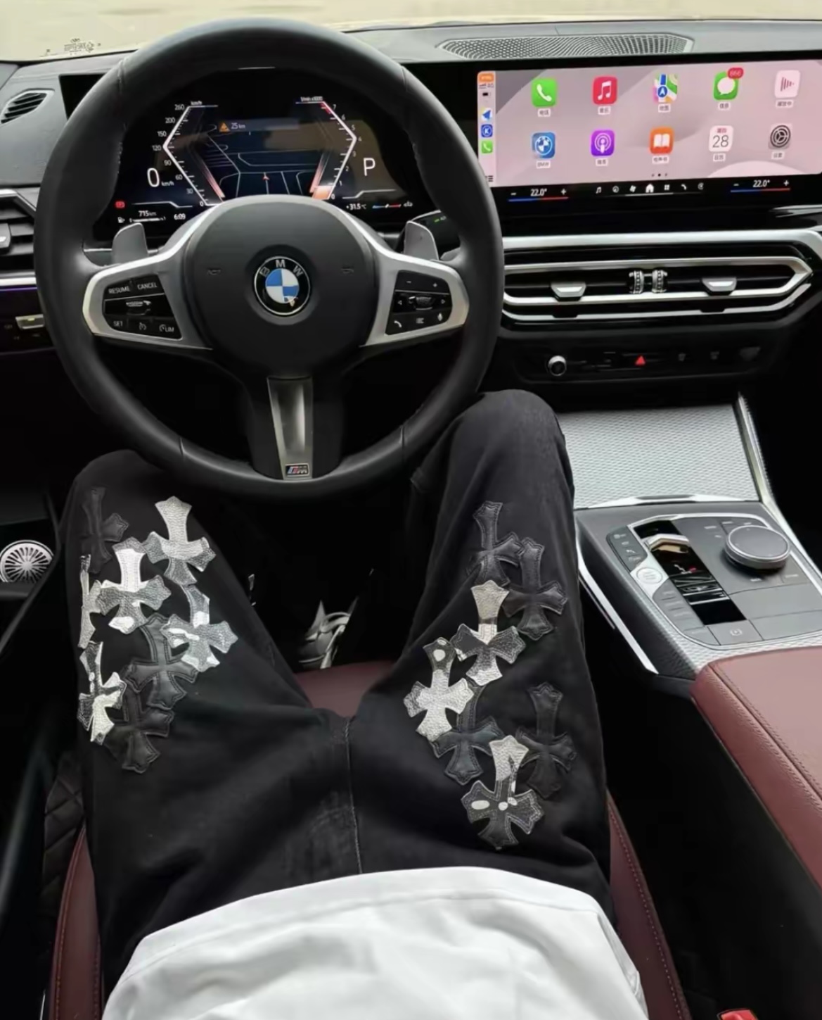 【CROSS×】新款街头潮牌十字架印花中腰宽松直筒男女直筒轻奢牛仔裤