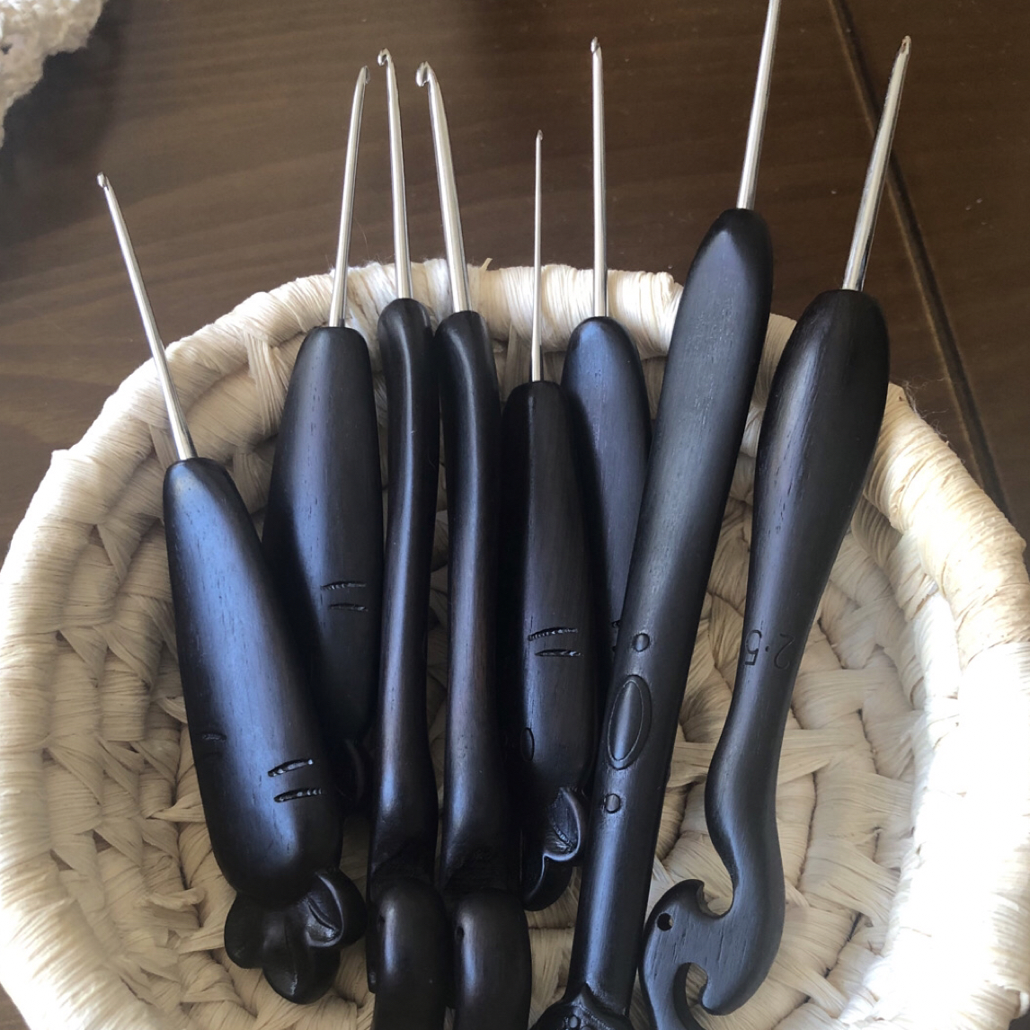 郝妈妈钩织用黑檀木柄精抛不锈钢针头钩针编织用