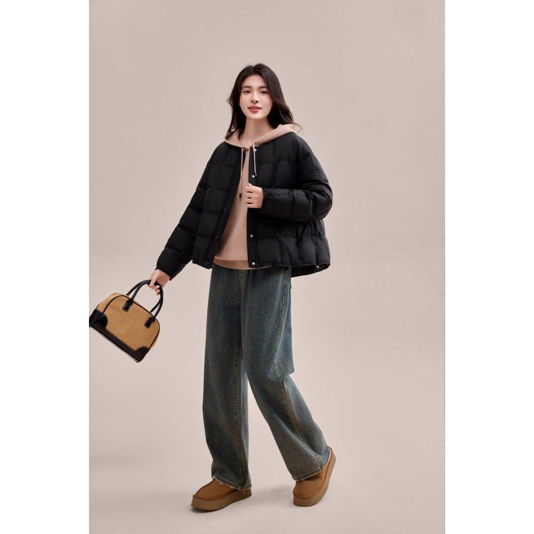 YAYA/鸭鸭小个子短款时尚宽松韩版秋冬立领冬季羽绒服YE5B600945L