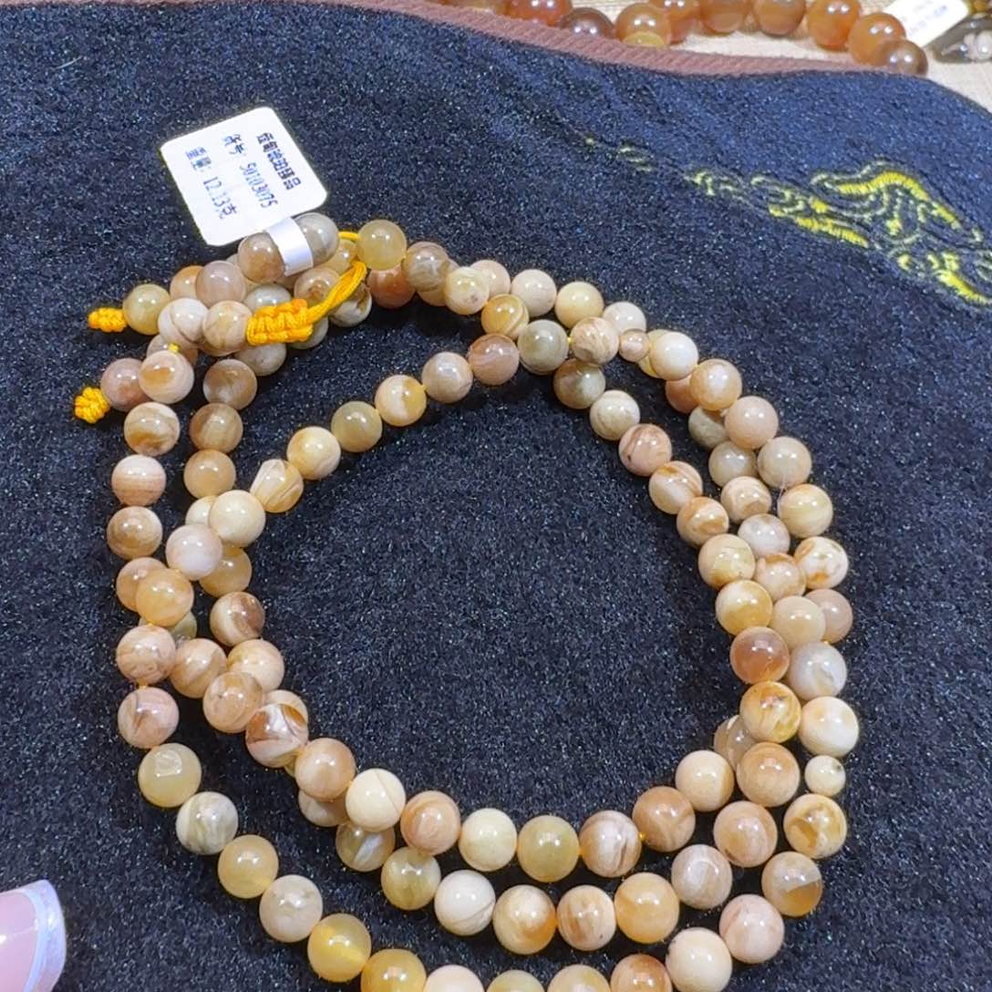 琥珀珠宝奇石未镶嵌6mm猪油白蜡108