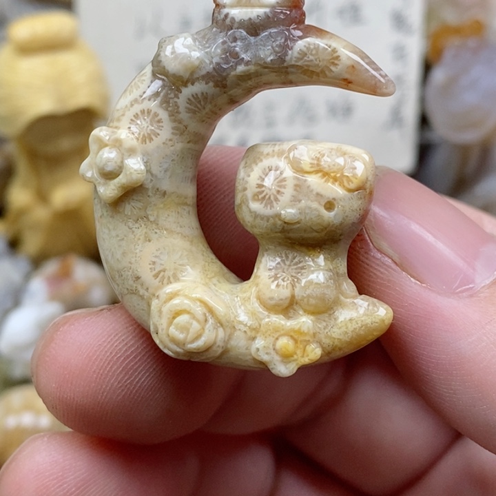 颈饰未镶嵌硅化珊瑚（珊瑚玉）