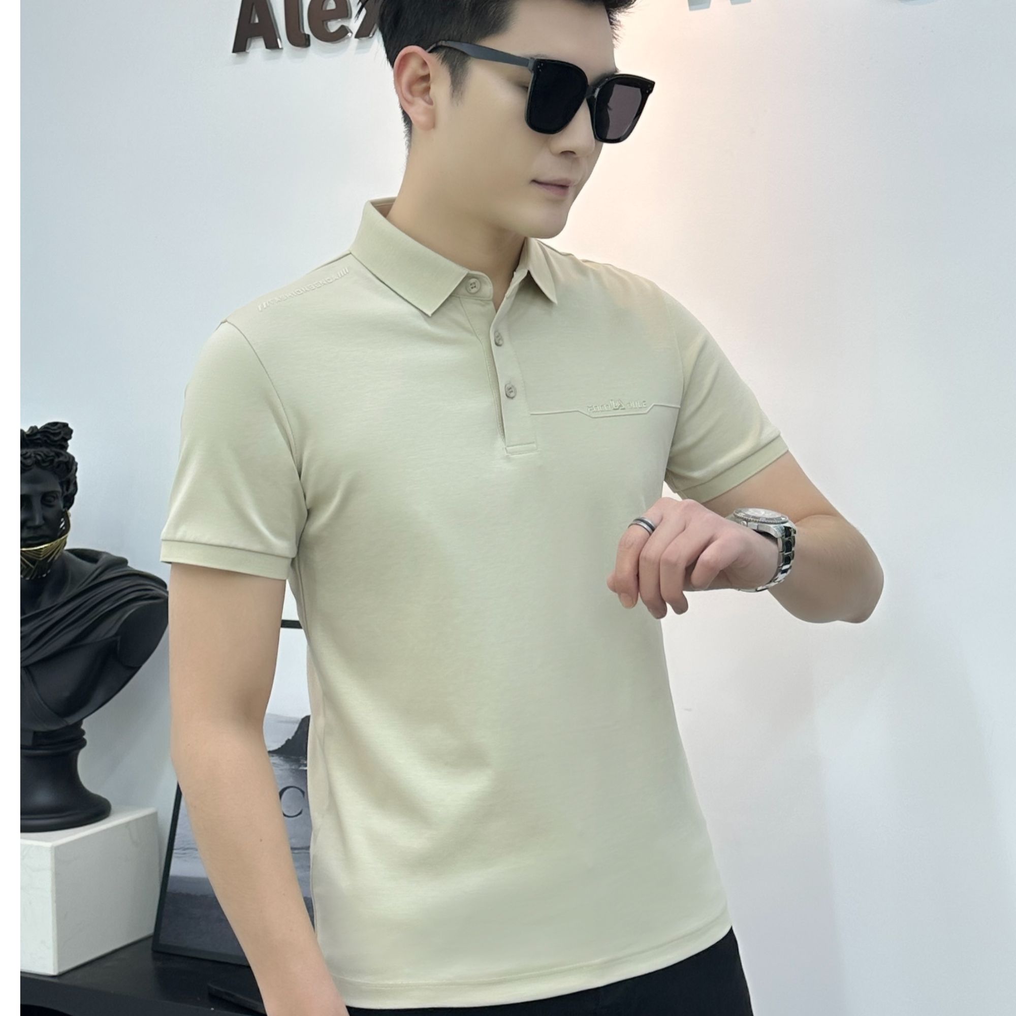 JG68631（聚水潭）修身数字泼墨Polo衫简约上衣潮流商务男士短袖