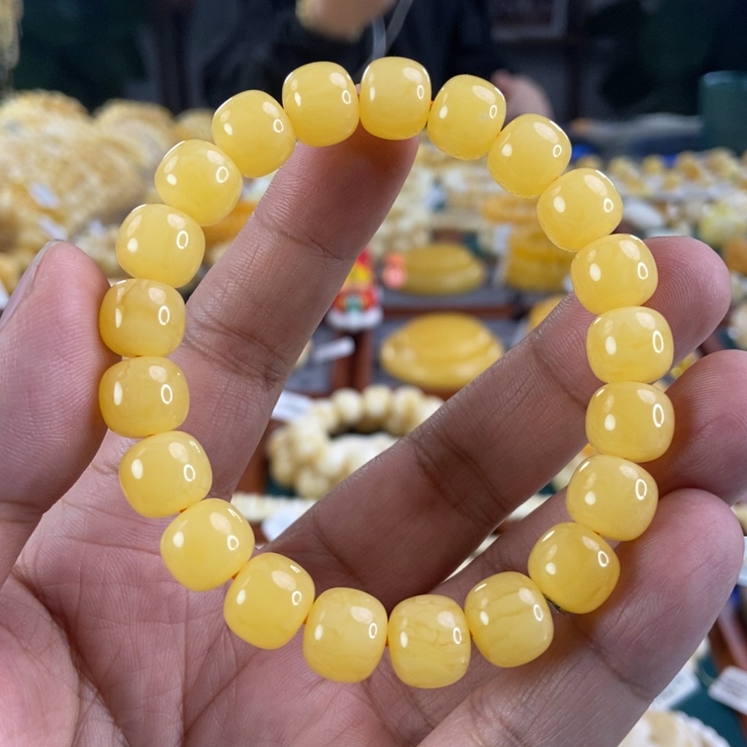 琥珀珠宝奇石未镶嵌11鸡油黄同料串16.35