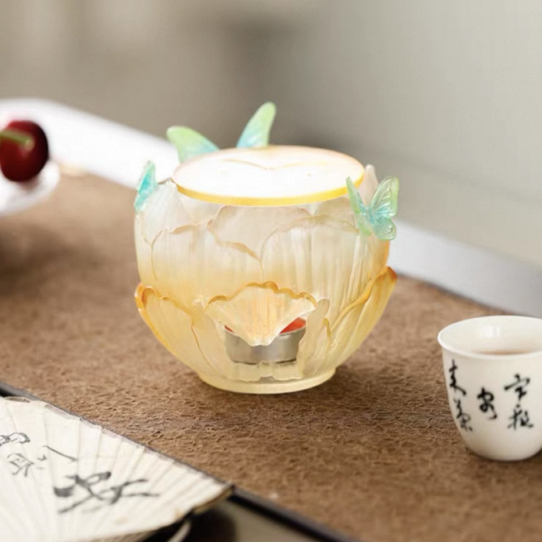 心缘甄选蝶蝶富贵温茶炉琥珀渐变【只有温茶炉】