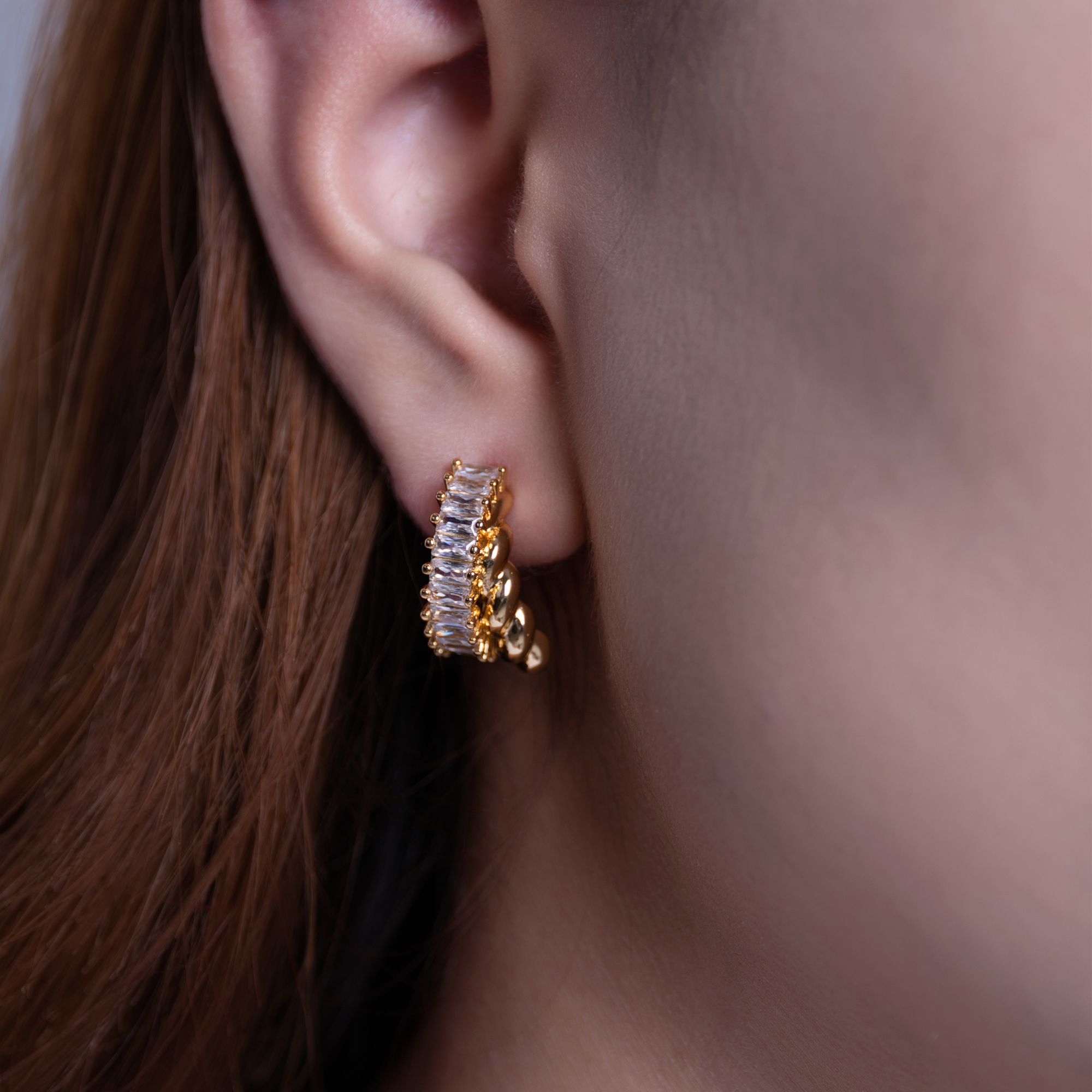 铜合金锆石耳饰 麻花碎边耳环法式耳扣气质轻奢时尚百搭复古小众