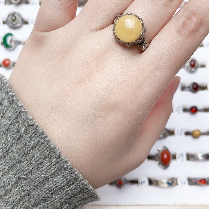 蜜蜡银S925镶嵌戒指