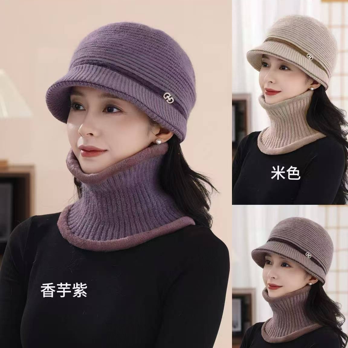 中老年人帽子女冬季妈妈奶奶加绒加厚保暖护耳针织毛线棉帽