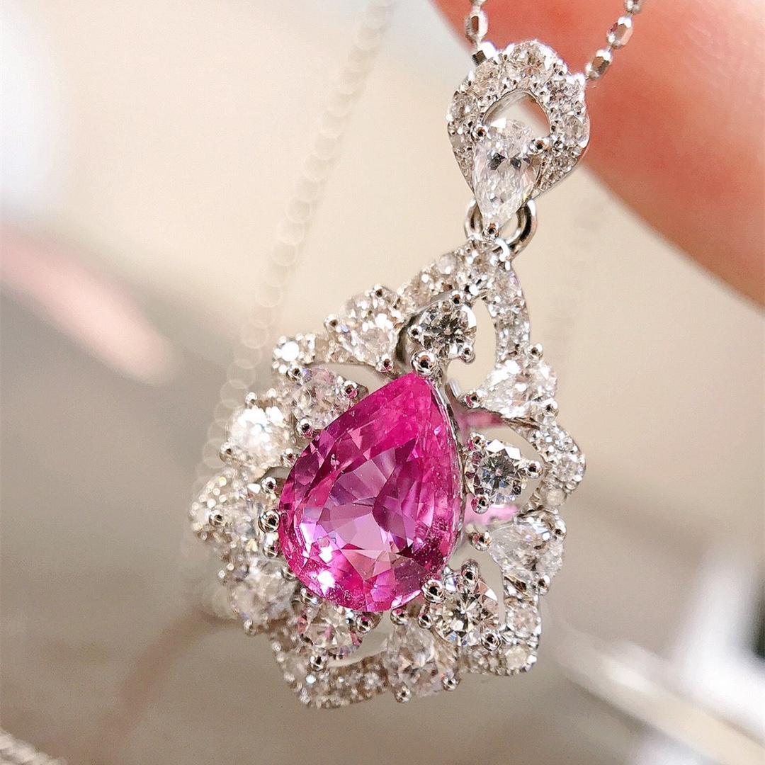 粉蓝宝吊坠（不含链）/1.47ct天然无烧粉蓝宝18K金钻石附GRC证#GA