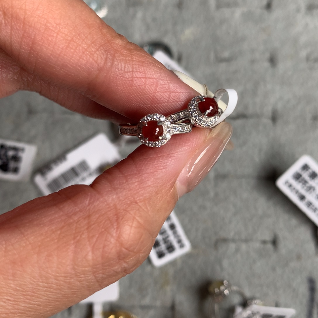 翡翠银S925镶嵌耳饰耳钉