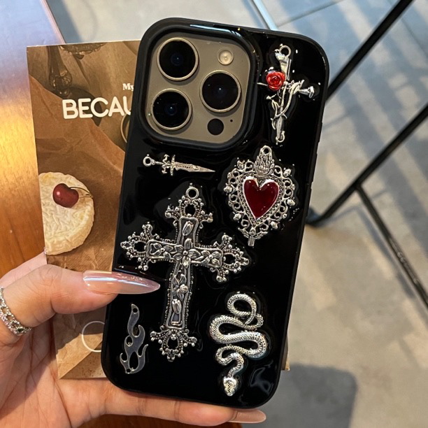 克罗心十字架适用苹果16手机壳华为软壳小米滴胶vivo保护套oppo女