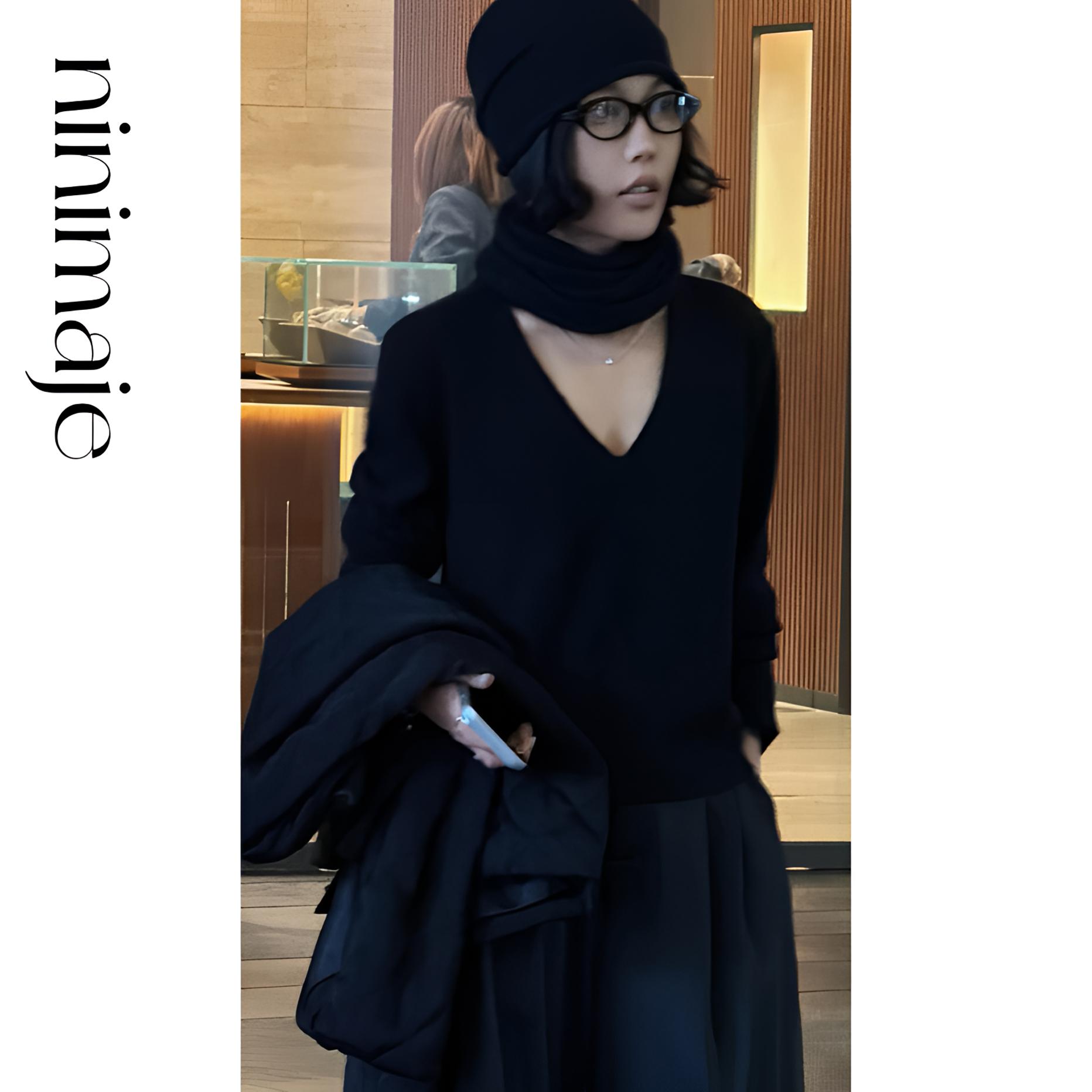 NanBeiBei 极简呼吸感细织V领人生毛衣 8029