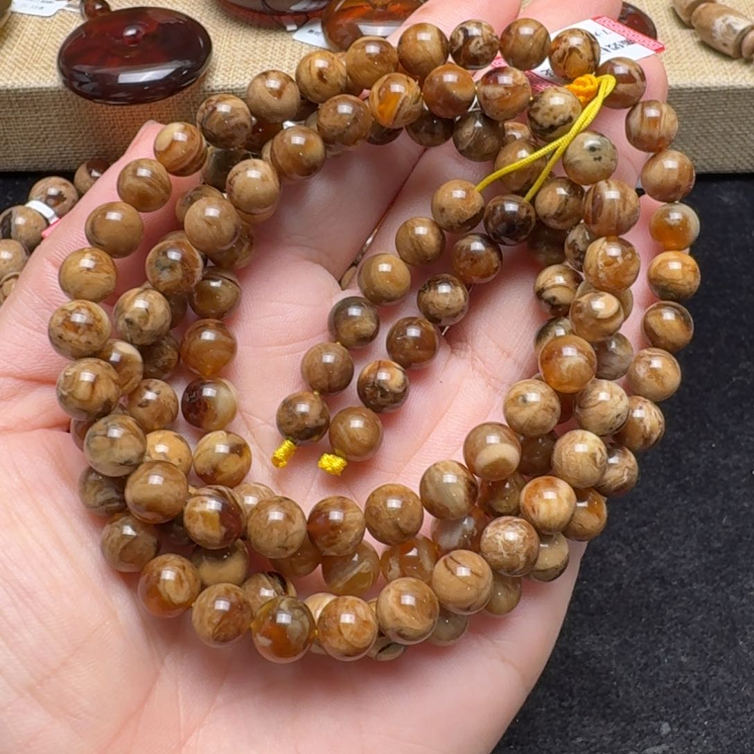 未镶嵌琥珀珠宝奇石7.8mm猪油白蜡108