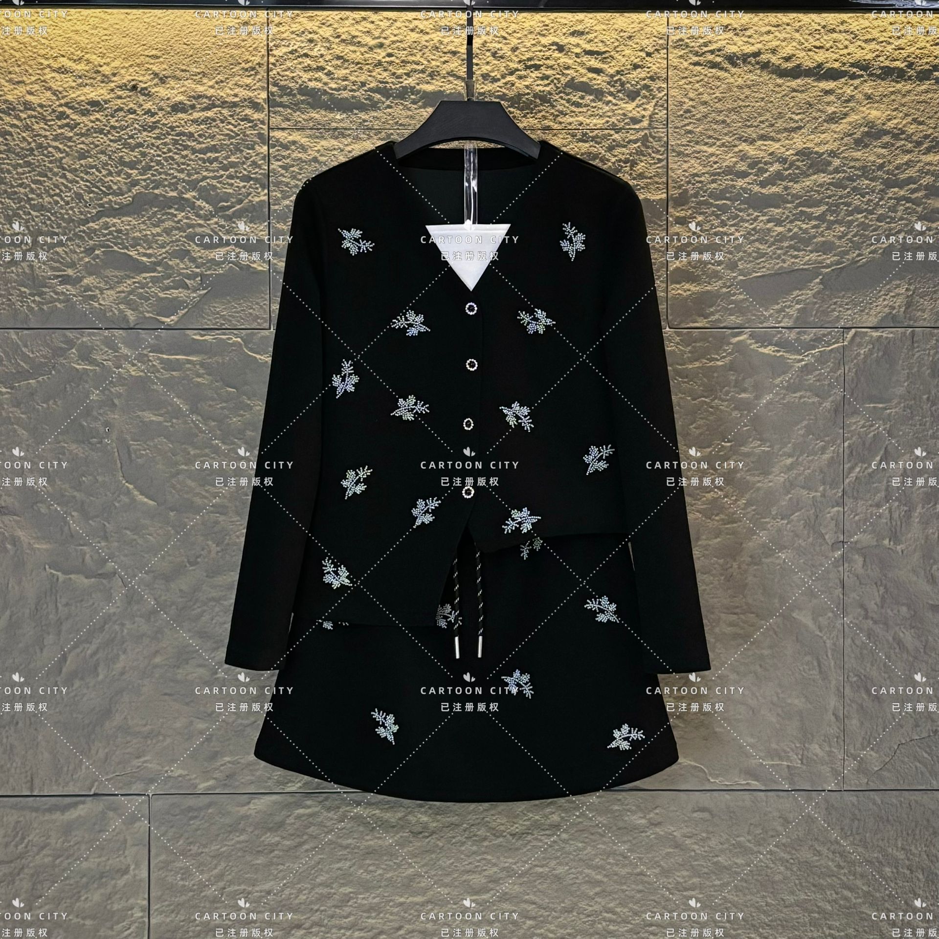 LLVD-B241秋季新品丨<重工系列>长袖卫衣翻领重工套装两件套