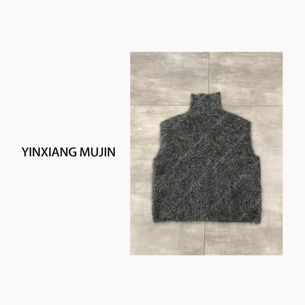 【YINXIANG MUJIN】高领羊毛马甲 冬季新款高级灰无袖马夹女士宽松