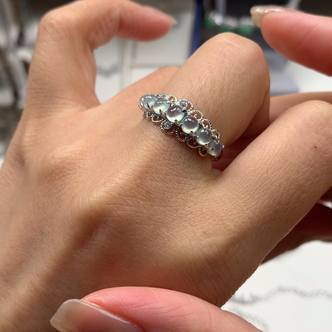 翡翠银S925镶嵌颈饰戒指