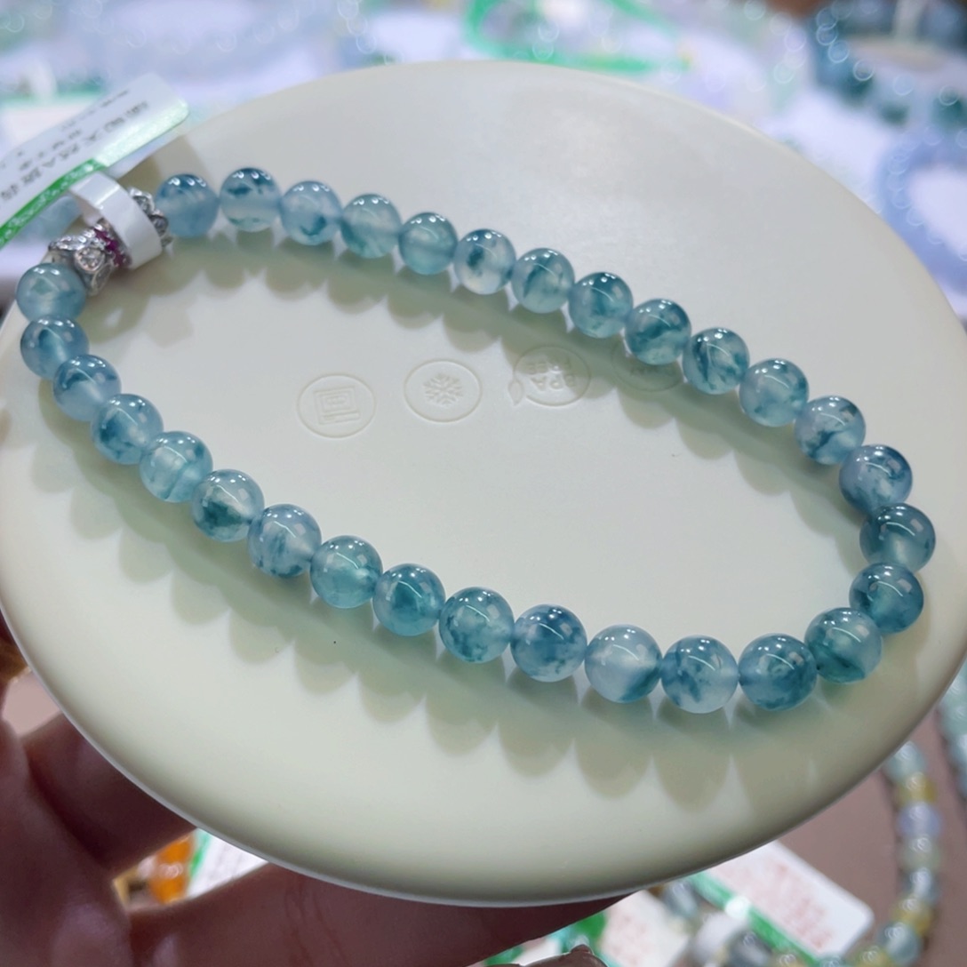 手链翡翠未镶嵌高冰牛仔蓝卡5.9