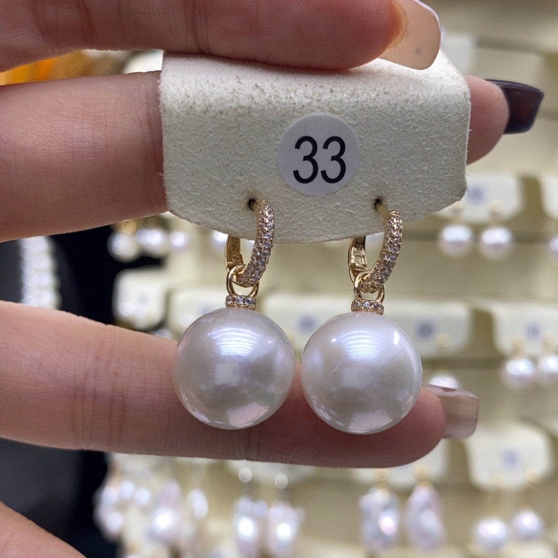 耳饰银S925镶嵌淡水珍珠