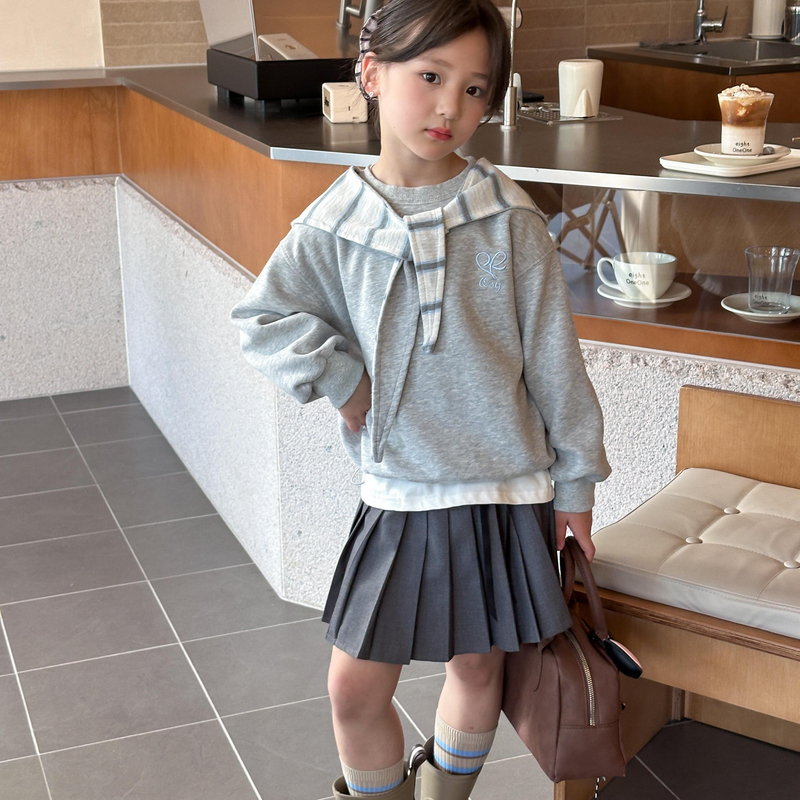 2025秋装新款女童韩系两件套上衣中大童时髦洋气灰色披肩卫衣
