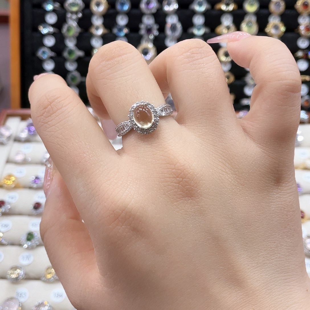 黄晶戒指女款银S925镶嵌