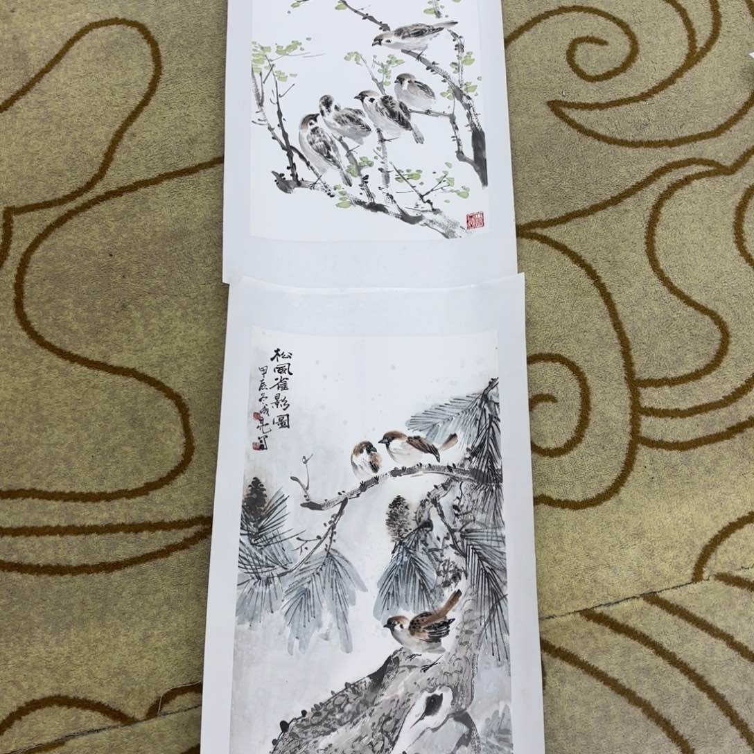 国画比**斯路成亮四尺四开换鸟