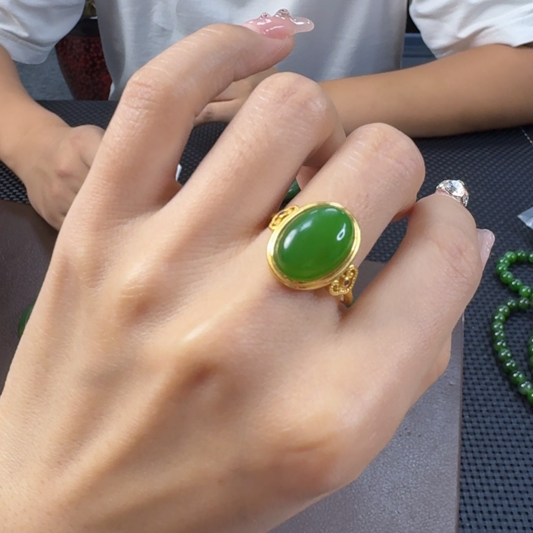 和田玉（碧玉）戒指银S925镶嵌