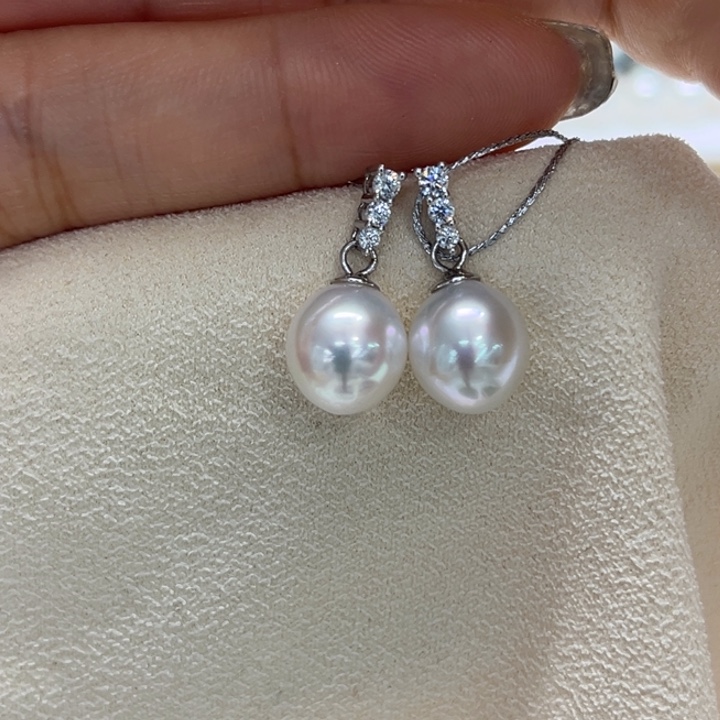 银S925镶嵌耳饰海水珍珠9-10mm59号